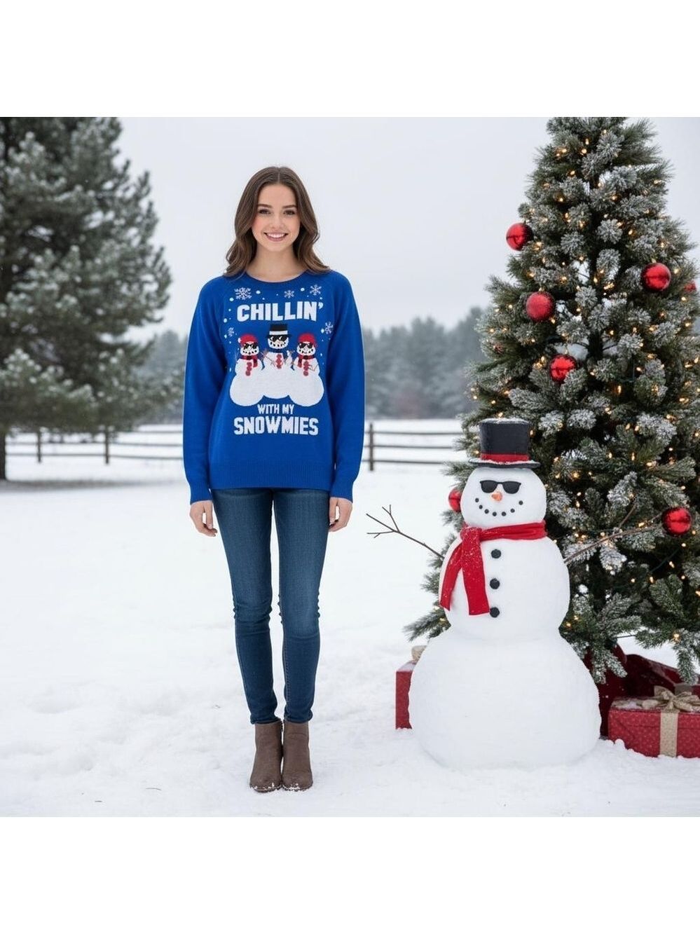 Well Worn Holiday Sweater Chillin With My Snowmies Size Medium